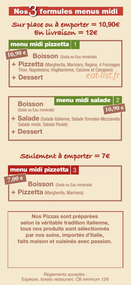 Carte et menu de Al Vecchio Forno à Levallois Perret — Formules