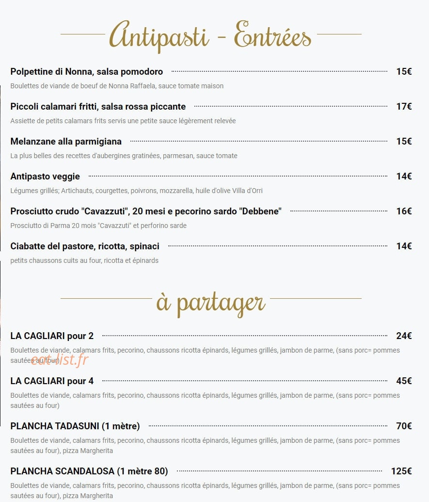 Carte et menu de Angelino Gusto & Tradizione à Levallois Perret — Les entrées et à partager