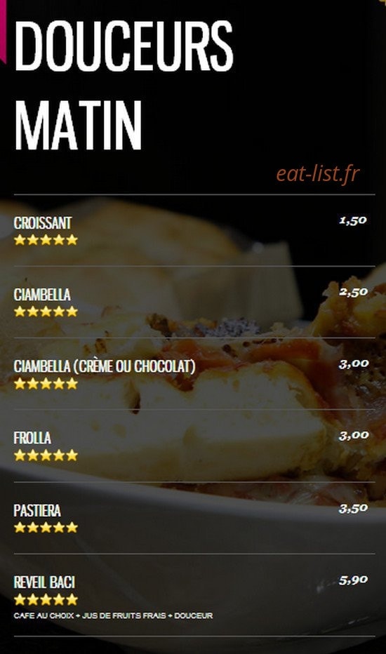 Baci Baci Caffe — carte page 1
