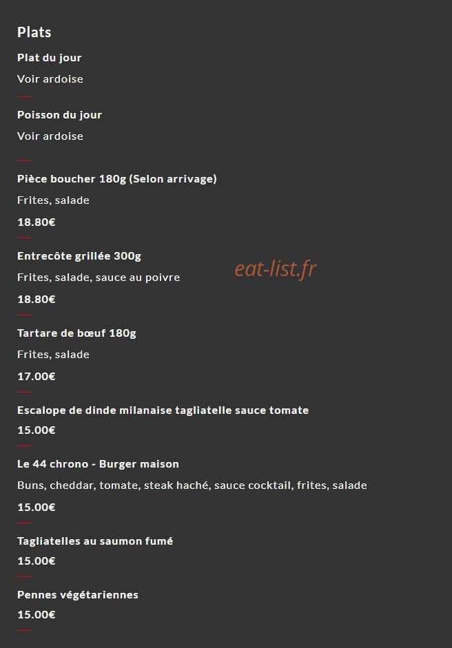 Bistro 44 — carte page 3