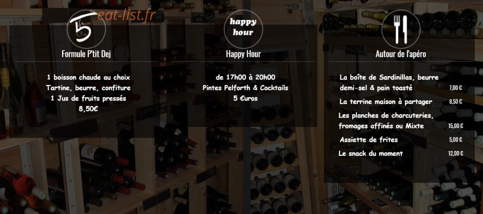 Bistro le Cinq — carte page 1