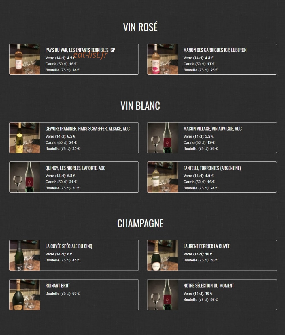 Bistro le Cinq — carte page 4