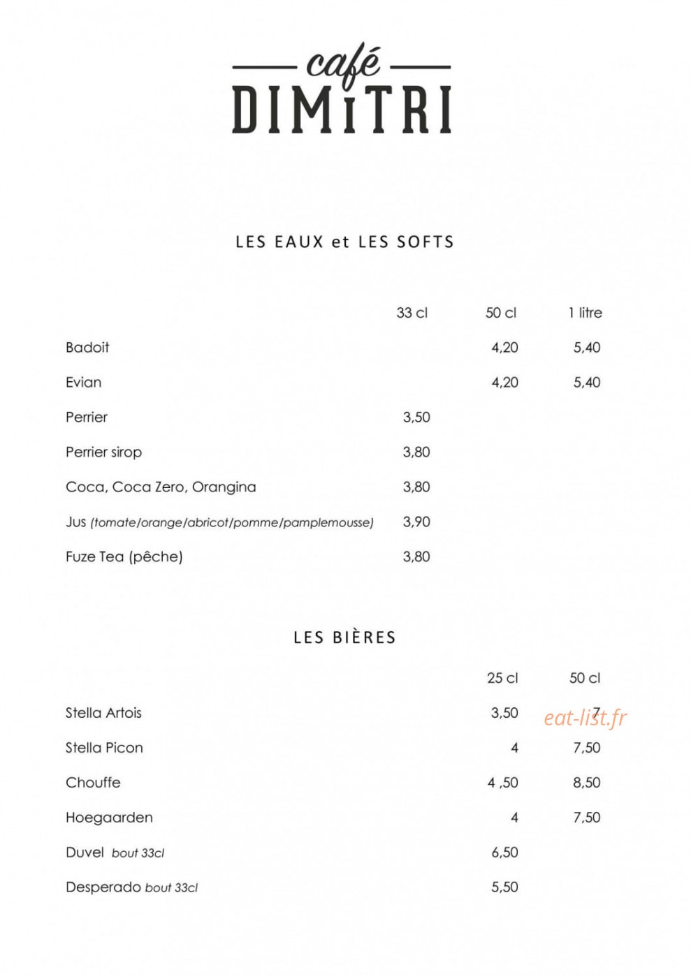 Café Dimitri — carte page 2