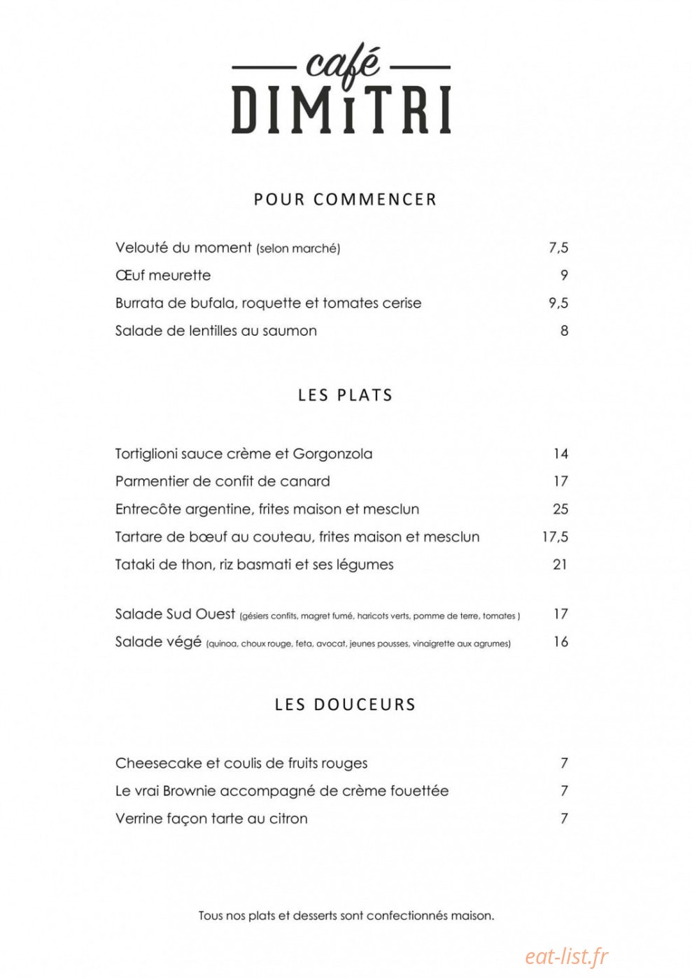 Café Dimitri — carte page 1