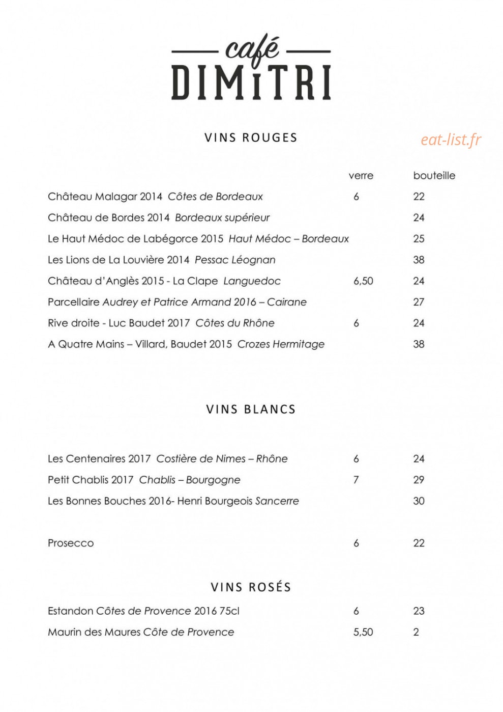 Café Dimitri — carte page 3