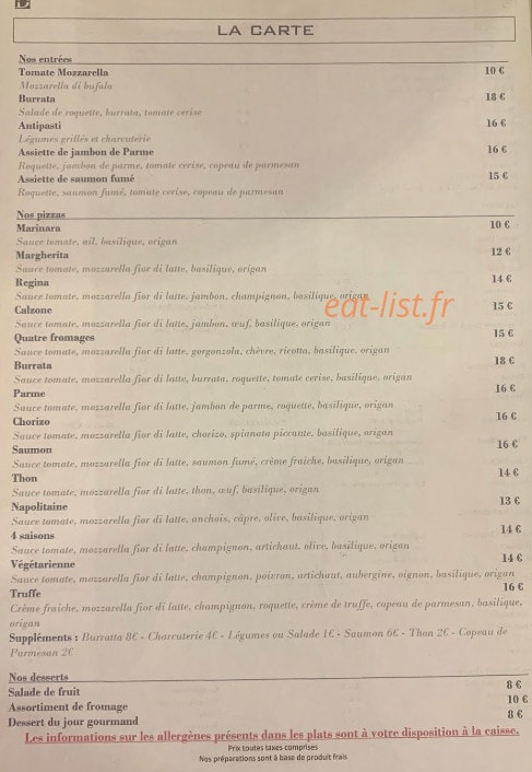 Chez Dani Pizza — carte page 1