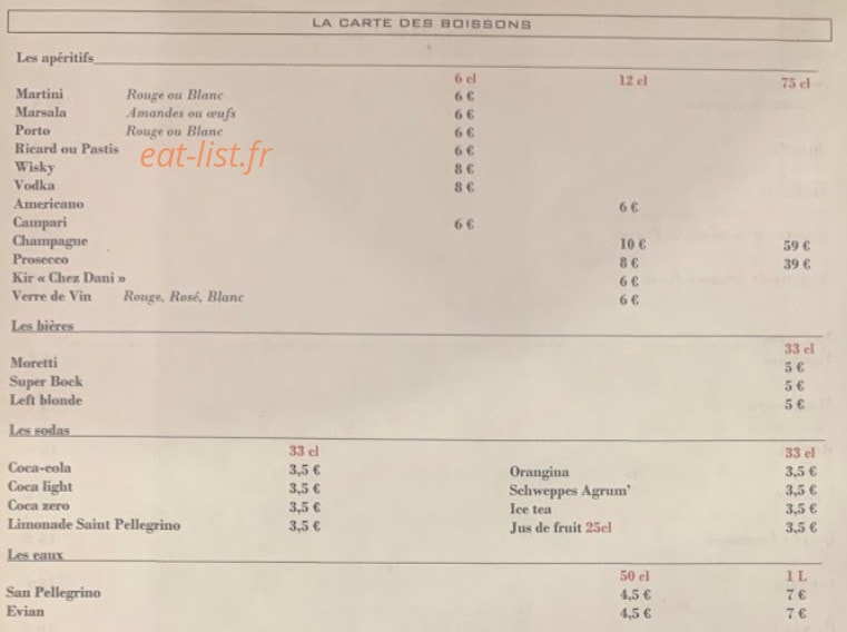 Chez Dani Pizza — carte page 2
