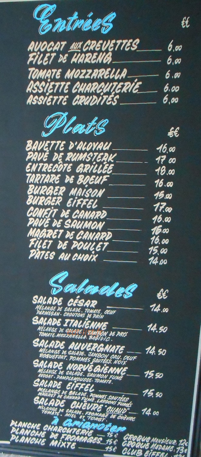Eiffel Bar — carte page 4