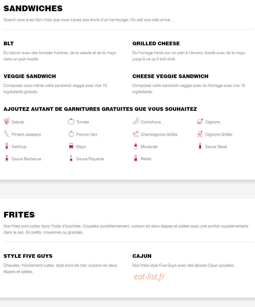 Five Guys — carte page 2