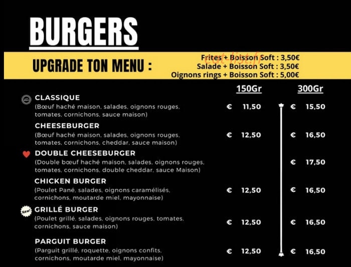 L'Atelier Burger — carte page 1