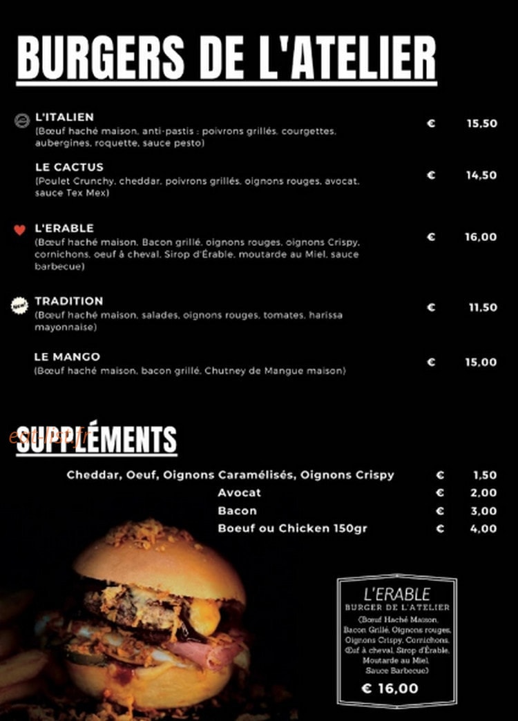 L'Atelier Burger — carte page 3