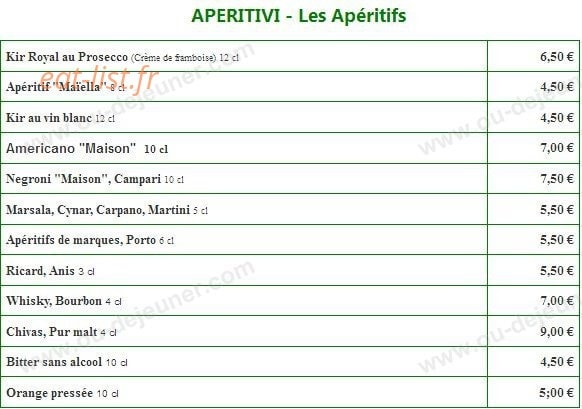 Carte et menu de La Maiella à Levallois Perret — Les Apéritifs