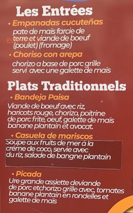 Carte et menu de Las Delicias de Pérez à Levallois Perret — Les entrées et plats