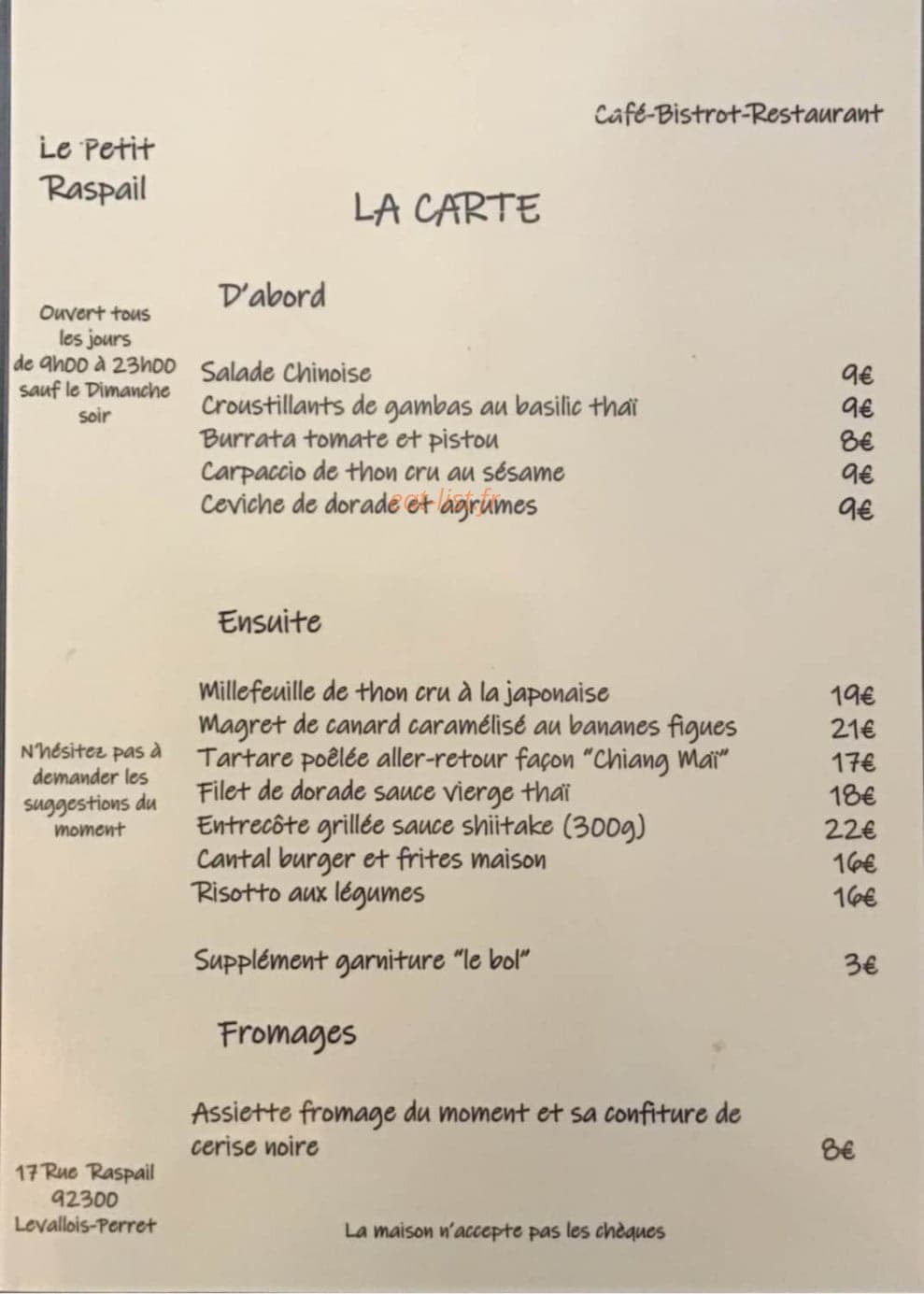 Le Petit Raspail — carte page 1