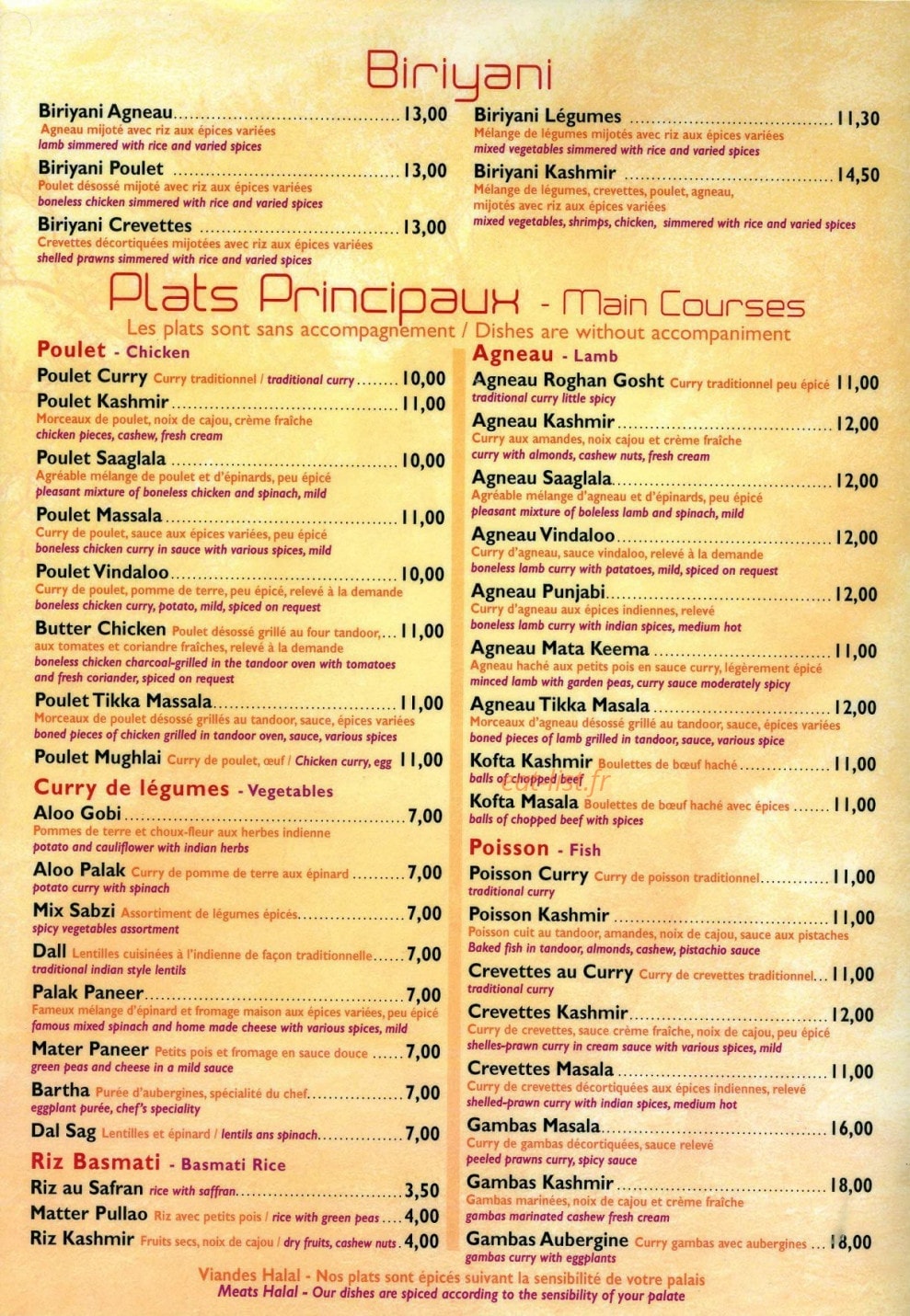 Les Délices du Kashmir — carte page 3