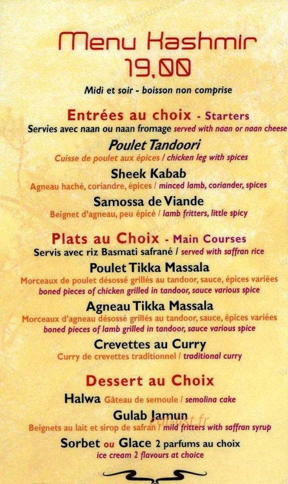 Les Délices du Kashmir — carte page 4