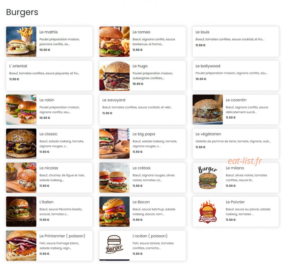 Papa Burger — carte page 1