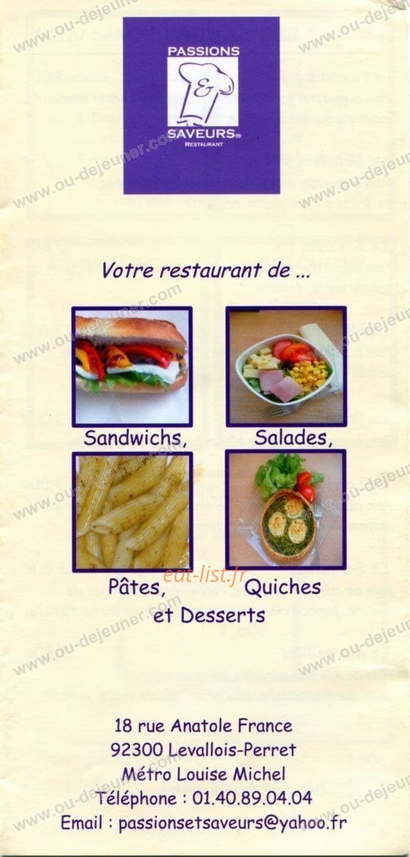 Passions saveurs — carte page 1