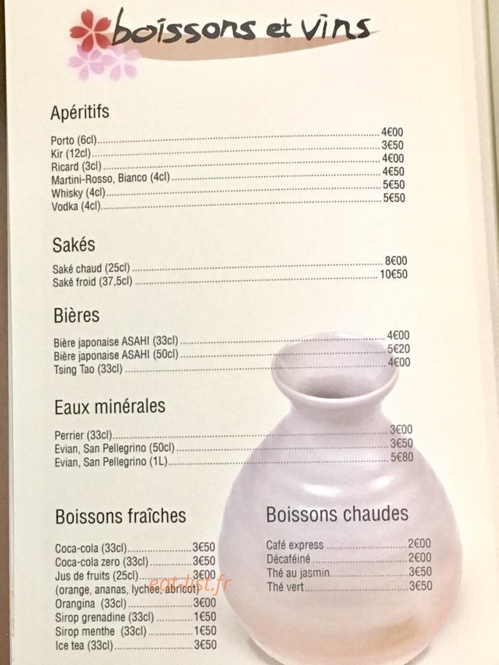 Carte et menu de Restaurant Japonais Deyou à Levallois Perret — Les boissons