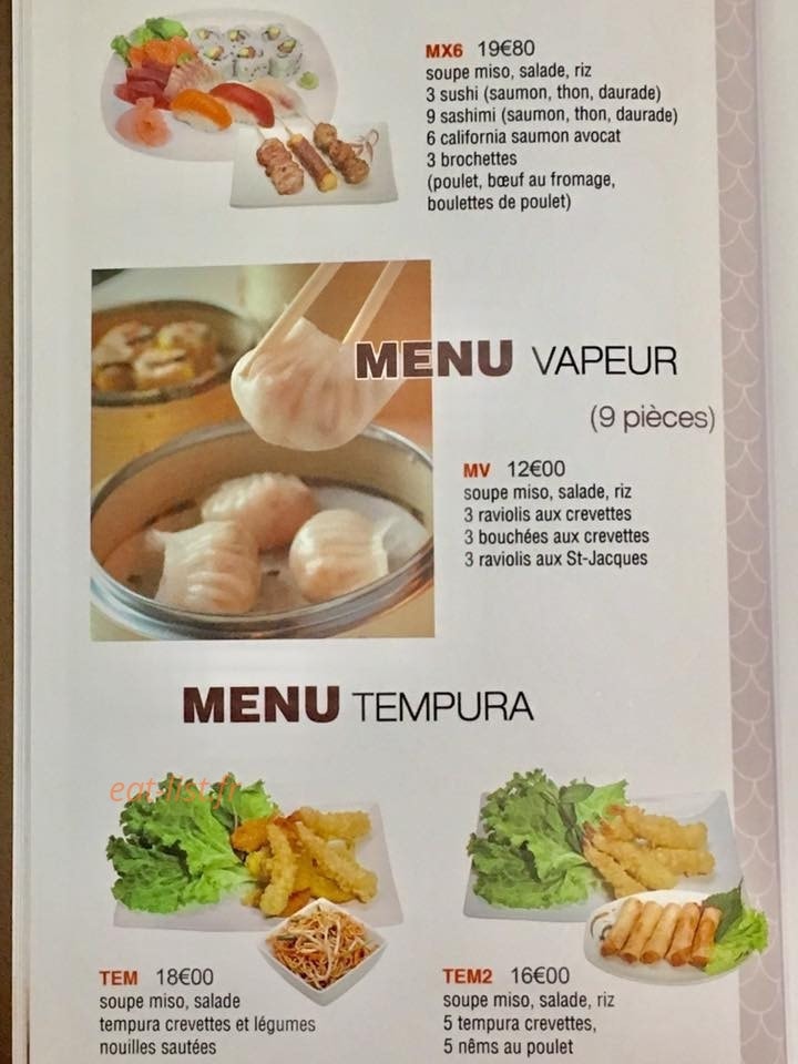 Carte et menu de Restaurant Japonais Deyou à Levallois Perret — Les vapeurs, tempuras
