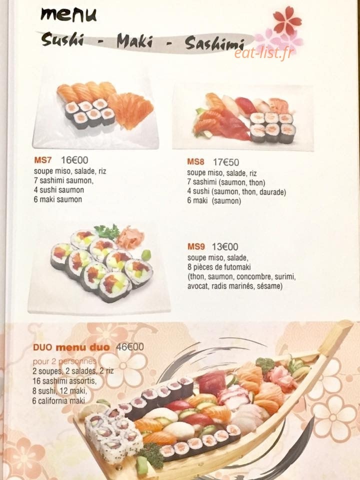 Carte et menu de Restaurant Japonais Deyou à Levallois Perret — Les suhis, makis et sashimis