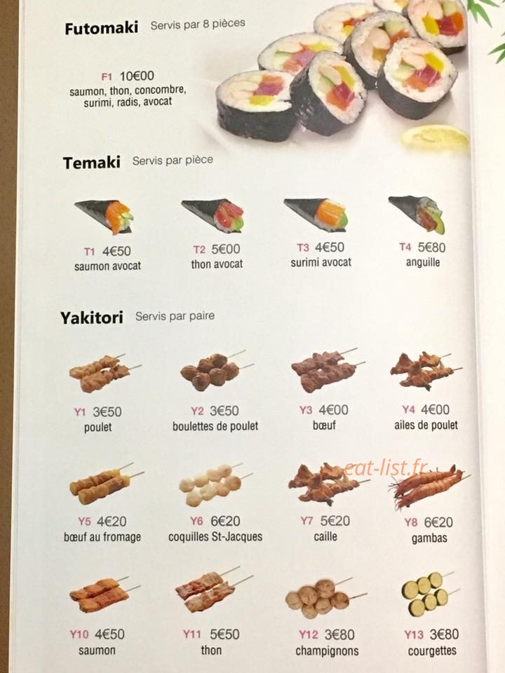 Carte et menu de Restaurant Japonais Deyou à Levallois Perret — Les yakitoris, temakis.........