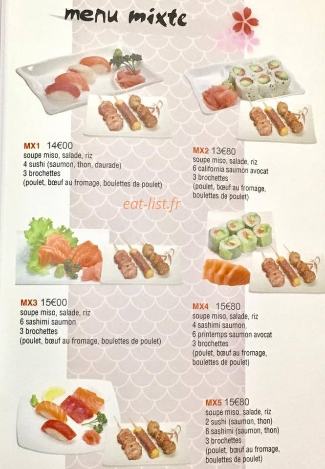 Carte et menu de Restaurant Japonais Deyou à Levallois Perret — Les menu mixtes