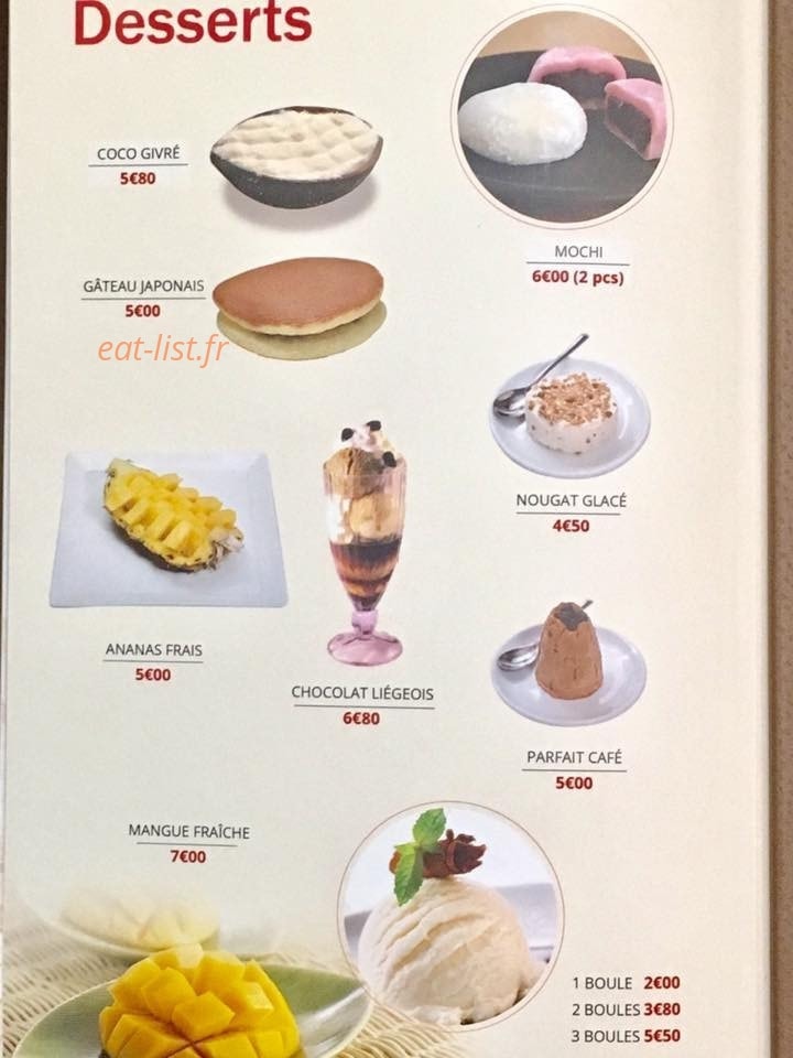 Carte et menu de Restaurant Japonais Deyou à Levallois Perret — Les desserts