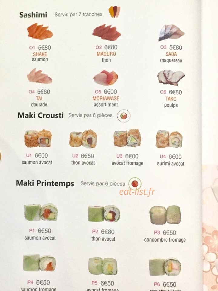 Carte et menu de Restaurant Japonais Deyou à Levallois Perret — Les sashimis et makis