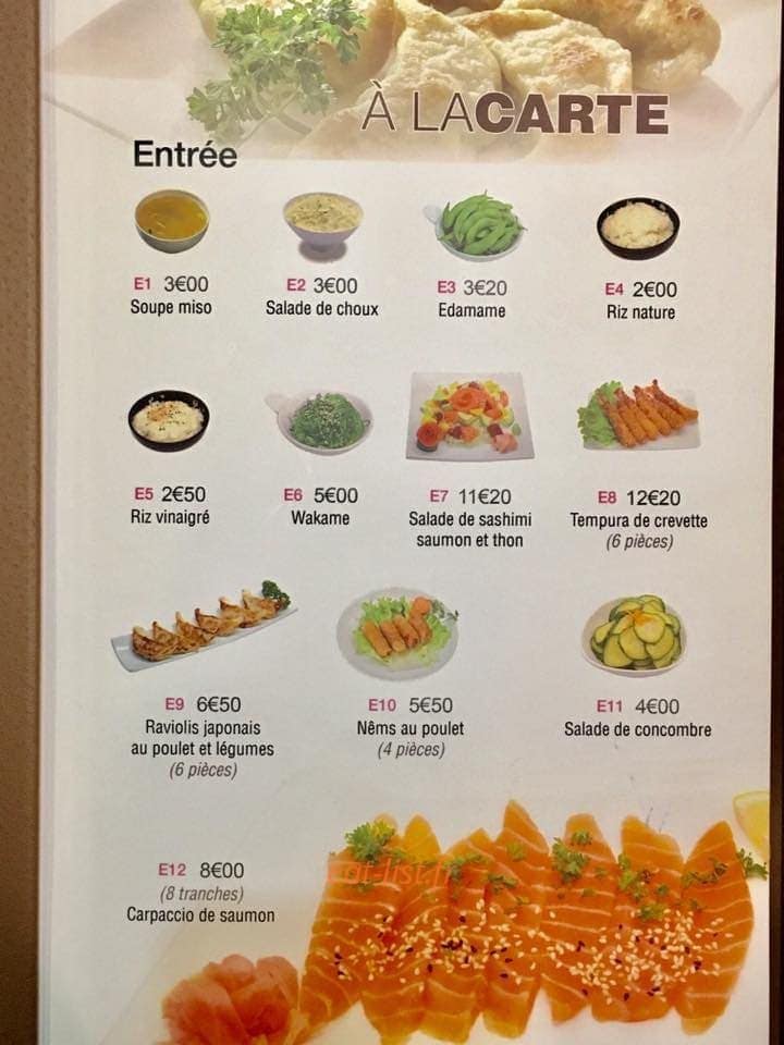Carte et menu de Restaurant Japonais Deyou à Levallois Perret — Les entrées