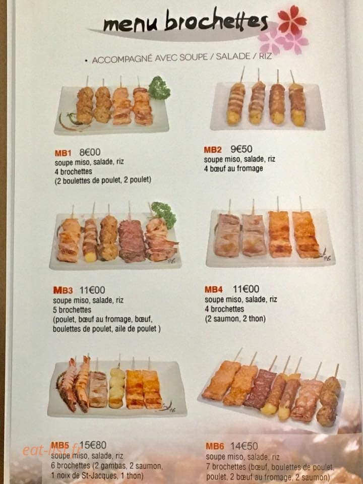 Carte et menu de Restaurant Japonais Deyou à Levallois Perret — Les brochettes