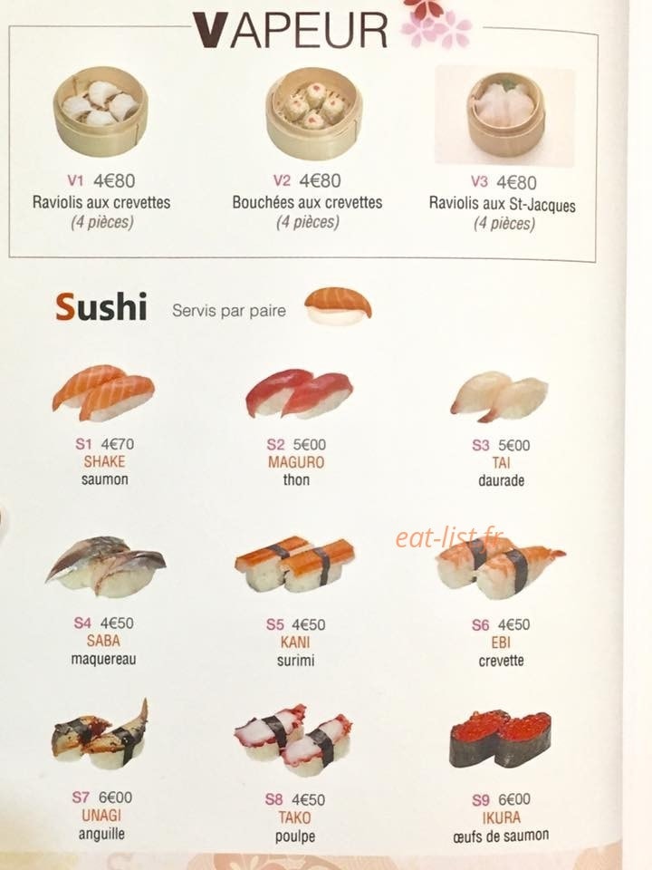 Carte et menu de Restaurant Japonais Deyou à Levallois Perret — Les vapeur et sushis
