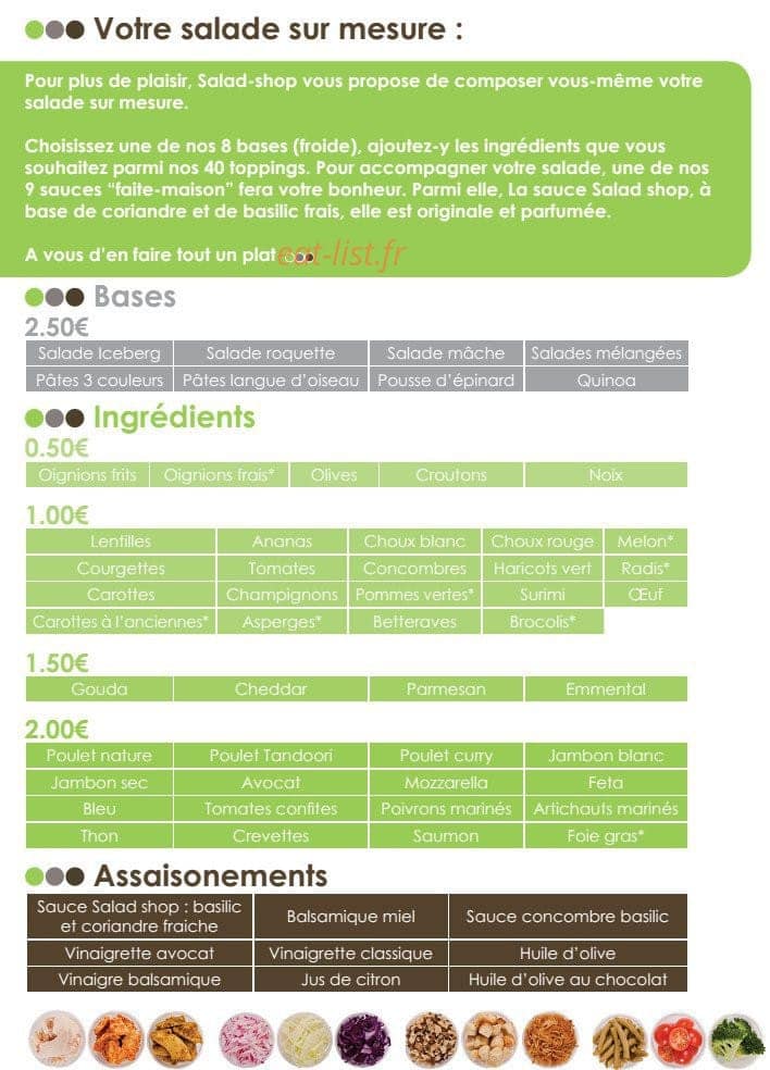 Salad Shop — carte page 1