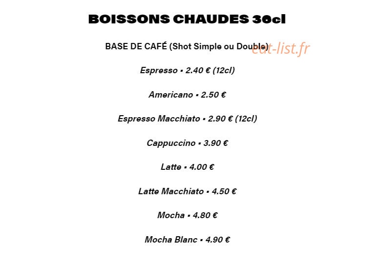 Carte et menu de The French Donuts à Levallois Perret — Les boissons chaudes