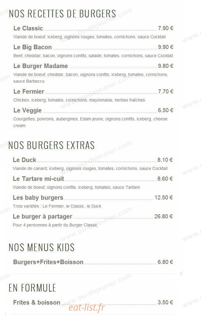 The King Burger — carte page 1