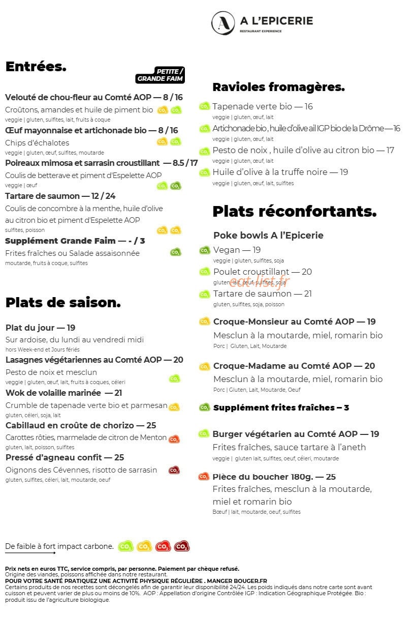 A l'Epicerie — carte page 3