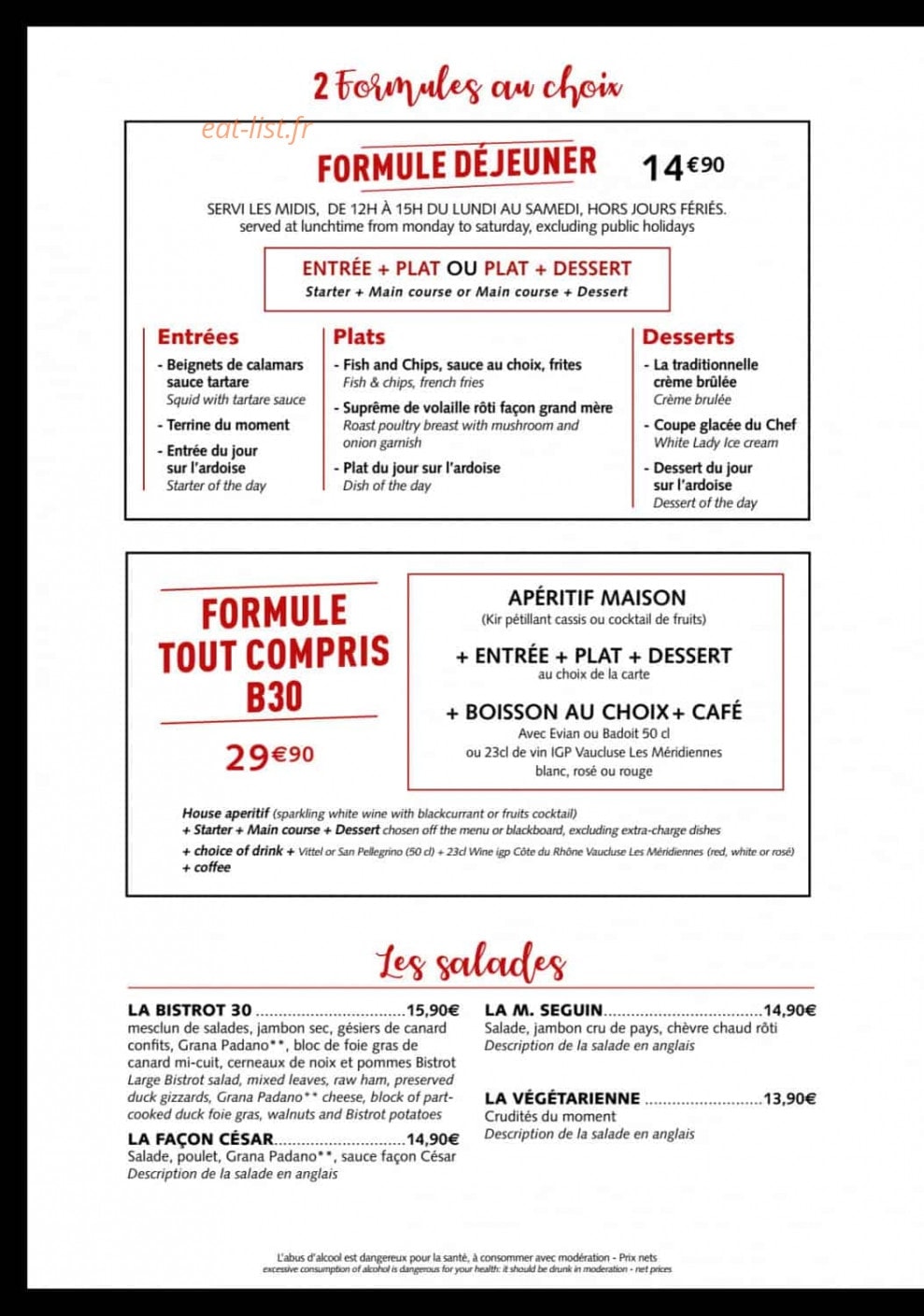 Bistrot 30 — carte page 4