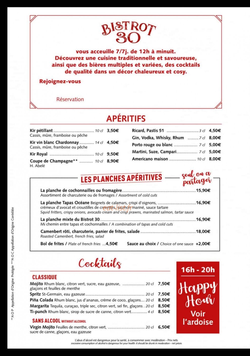 Bistrot 30 — carte page 2