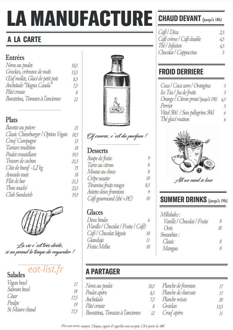 La Manufacture — carte page 1
