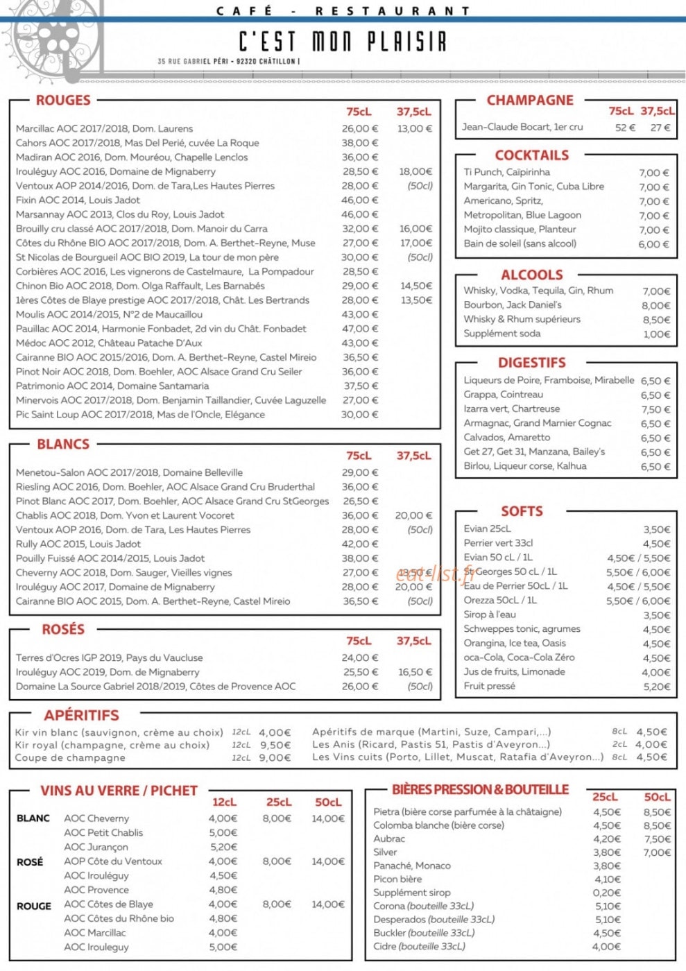 C'est Mon Plaisir — carte page 5