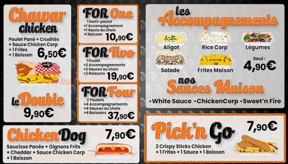 Chicken Corp — carte page 1