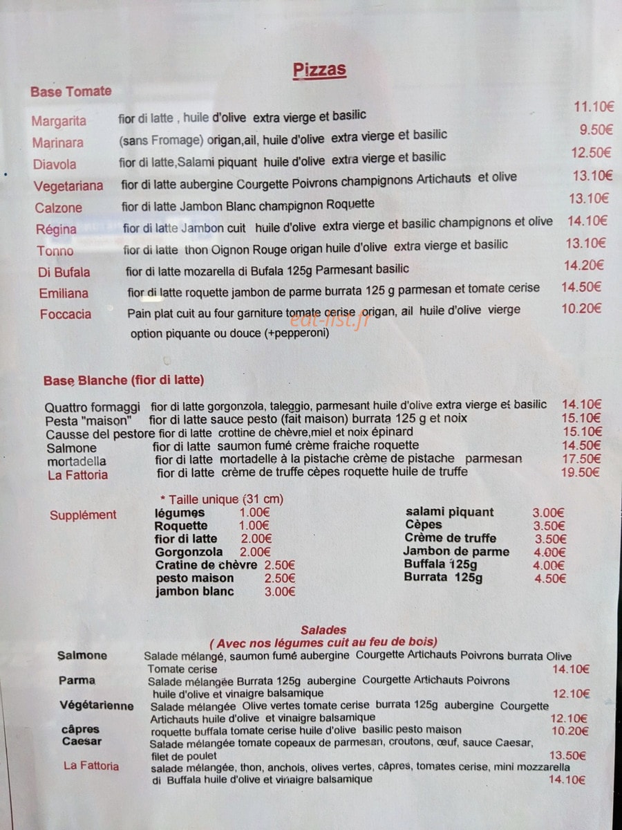 La Fattoria — carte page 1