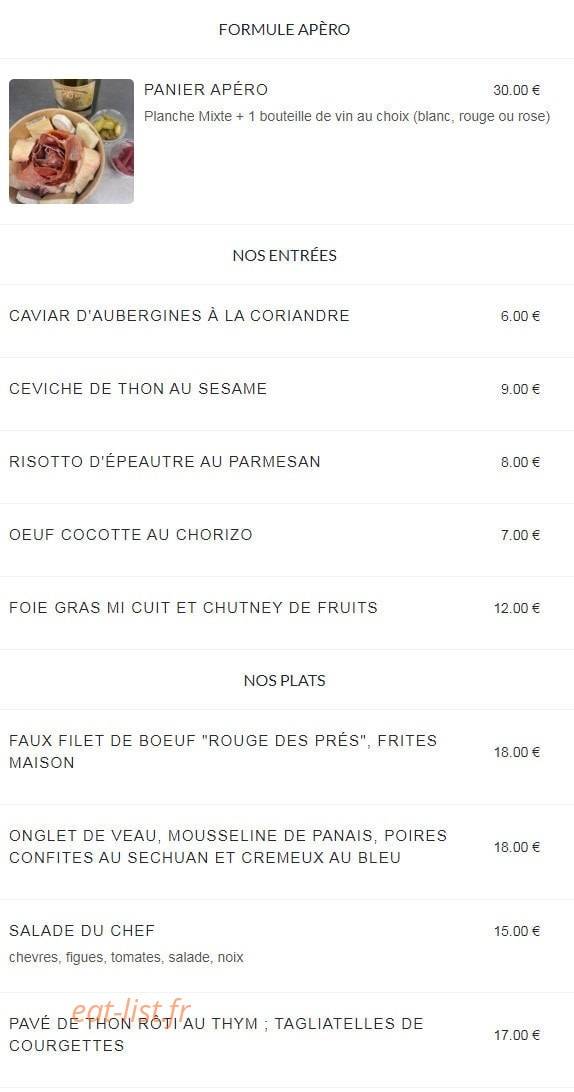 Le Bistro'N'home — carte page 1