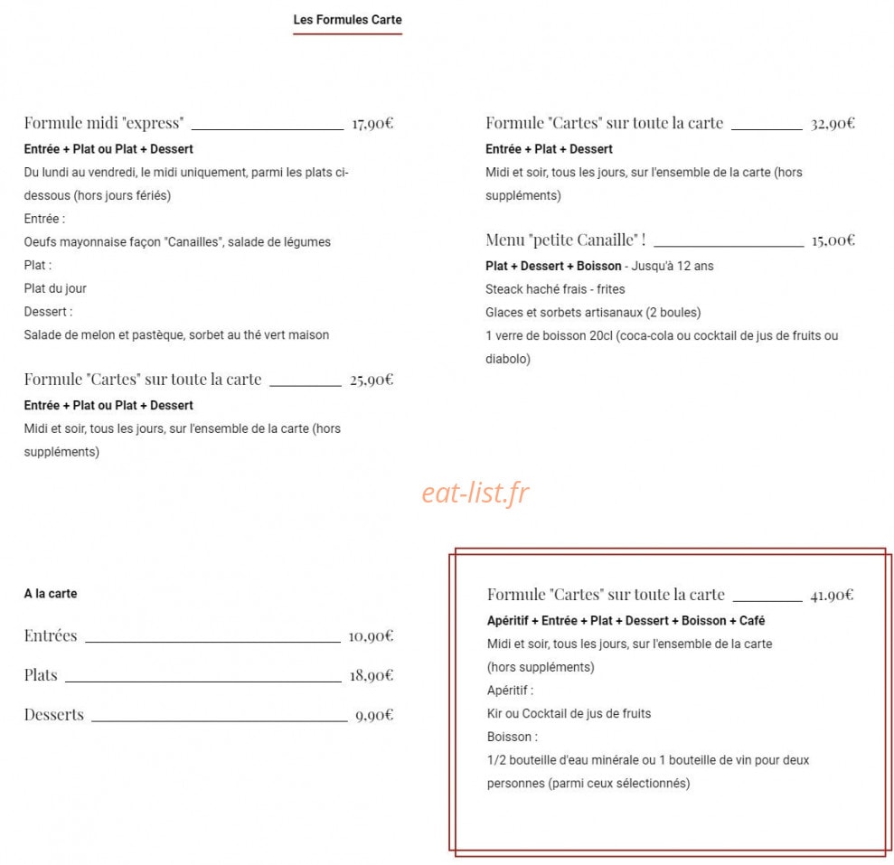 Les Canailles — carte page 1