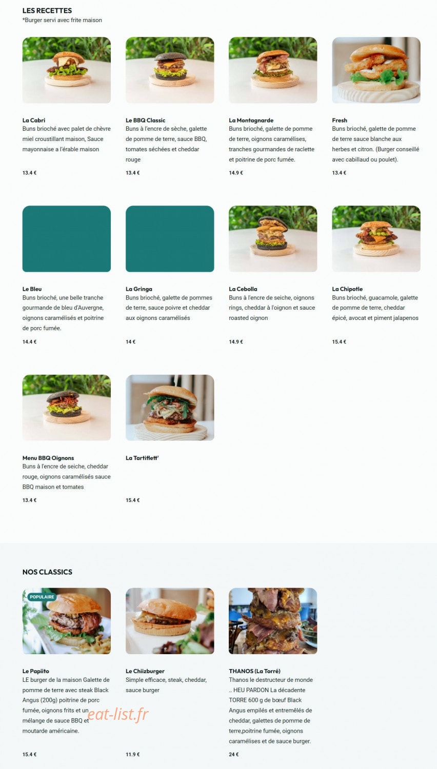 Papiito Burger — carte page 1