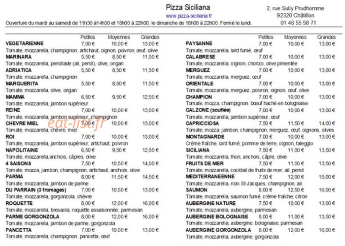 Pizza Siciliana — carte page 1