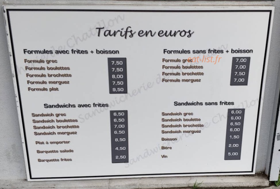 Sandwicherie de Chatillon — carte page 1