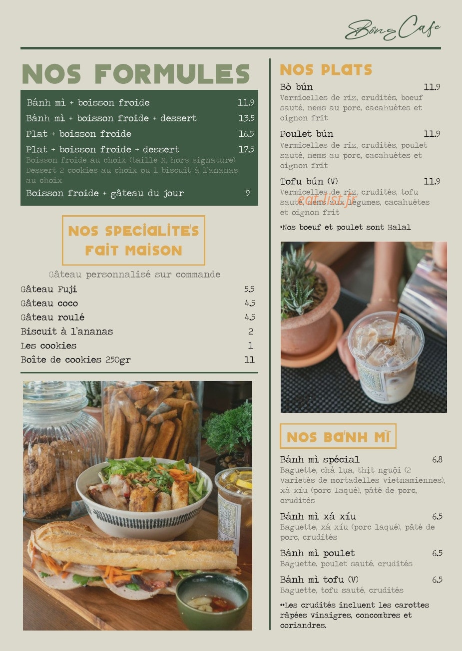 Bông Cafe — carte page 1