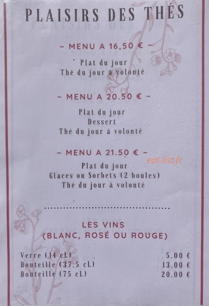 Plaisirs des Thés — carte page 1