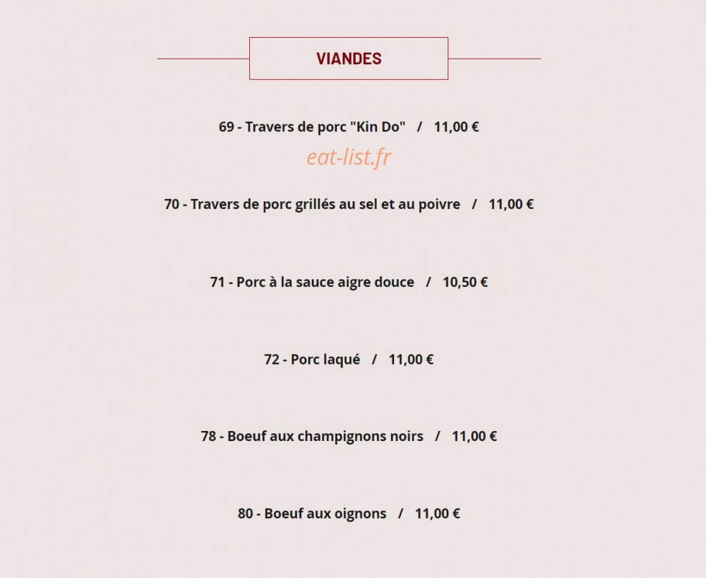 Carte et menu de Restaurant Foulo à Bourg la Reine — Les viandes